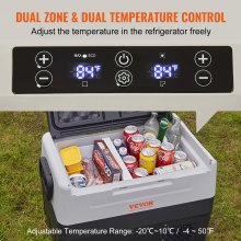 VEVOR Camping Fridge 35 L Cool Box, 12 / 24 V Rollable Electric Freezer 2 in 1 Double Zone, Car Fridge Compressor for Keeping Warm and Cooling 60 W Portable Handle Boat, Truck, Mobile Grey