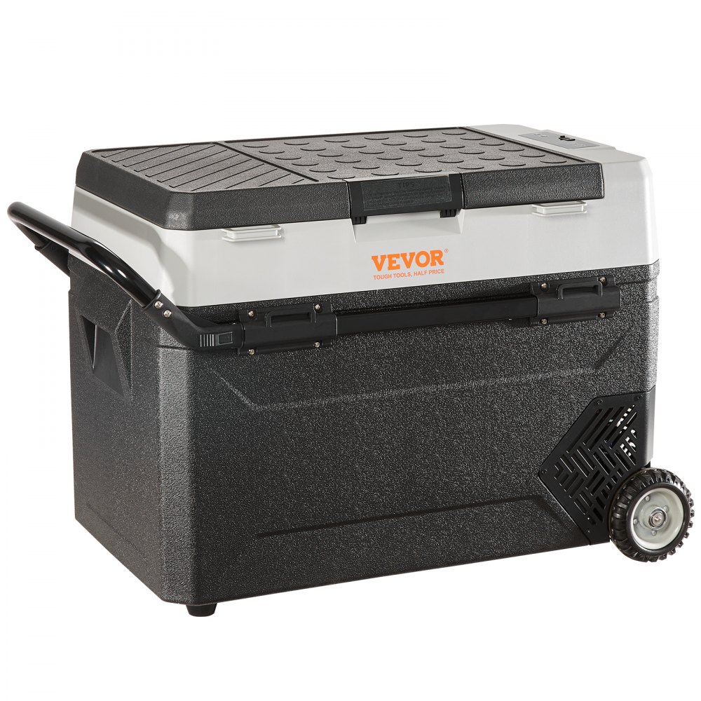 VEVOR Campingkoelkast 53L, verrijdbare elektrische vriesbox 12/24V, 2-in-1 dubbele zone, autokoelkastcompressor voor verwarmen en koelen 60W, draagbaar met handvat, voor boot, vrachtwagen, camper, grijs
