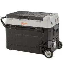 VEVOR Campingkoelkast 53L, verrijdbare elektrische vriesbox 12/24V, 2-in-1 dubbele zone, autokoelkastcompressor voor verwarmen en koelen 60W, draagbaar met handvat, voor boot, vrachtwagen, camper, grijs