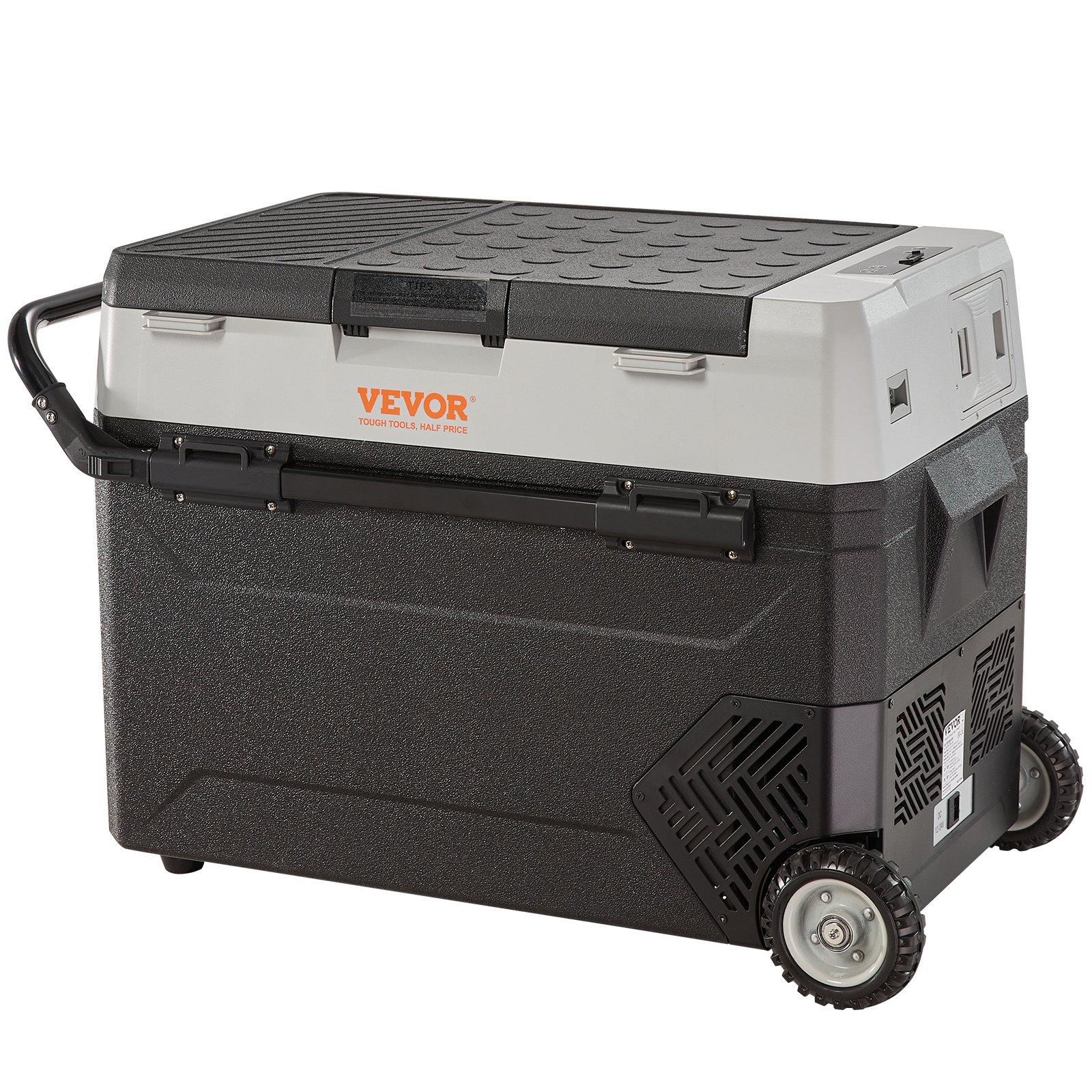 VEVOR Campingkoelkast 53L, verrijdbare elektrische vriesbox 12/24V, 2-in-1 dubbele zone, autokoelkastcompressor voor verwarmen en koelen 60W, draagbaar met handvat, voor boot, vrachtwagen, camper, grijs