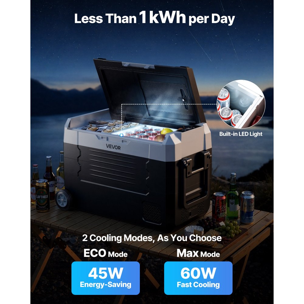 VEVOR Compressor Koelbox 12/24 V DC 100–240 V AC, Autokoelkast 35 L met app-bediening, wielen en 2 temperatuurzones (-20 °C tot 20 °C), Draagbare koelkast voor campers, boten, kamperen en vissen