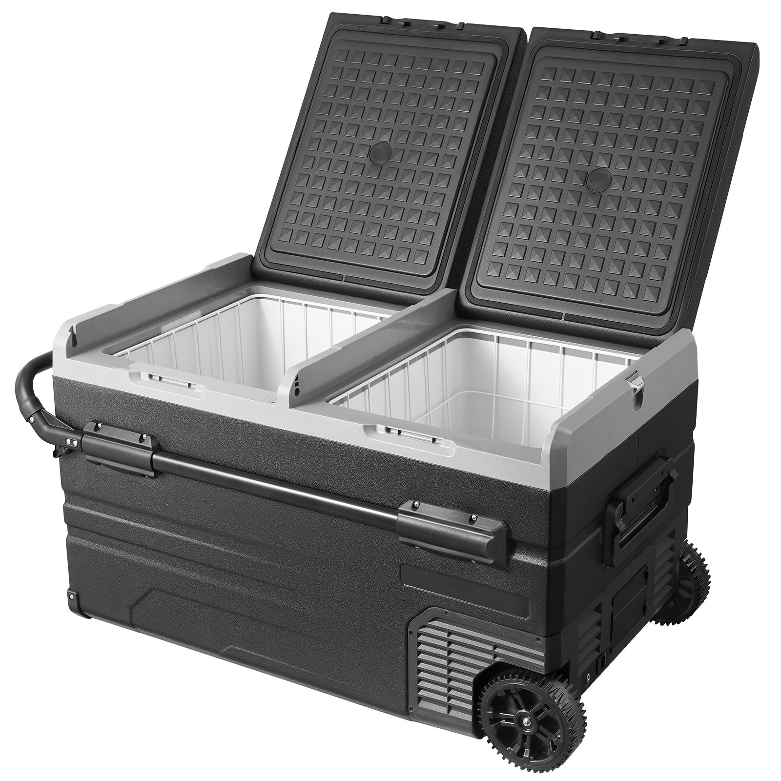 VEVOR 12V auto-koelkast, draagbare vriezer van 115 liter met 2 zones, wielen en handvat, -20°C tot 20°C, 12/24V DC / 100-240V AC compressor koeler voor buitengebruik, kamperen en reizen