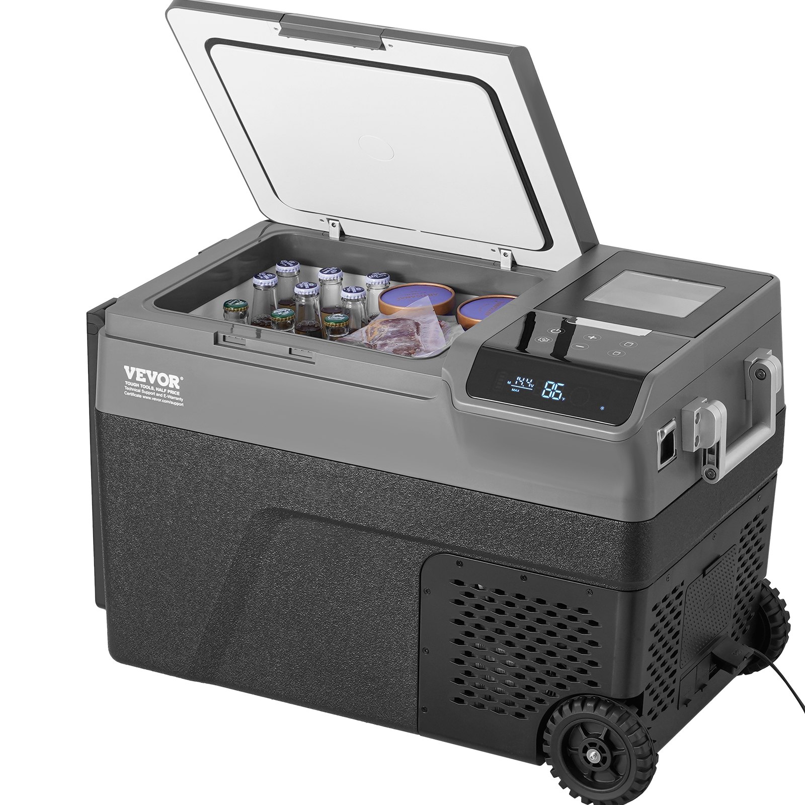 VEVOR draagbare auto-koelkast met ijsmaker, 12-volt auto-koelkast, draagbare 35-liter vriezer met één temperatuurzone, instelbare temperatuur van -20°C tot 20°C, met wielen voor kamperen, auto en camper.