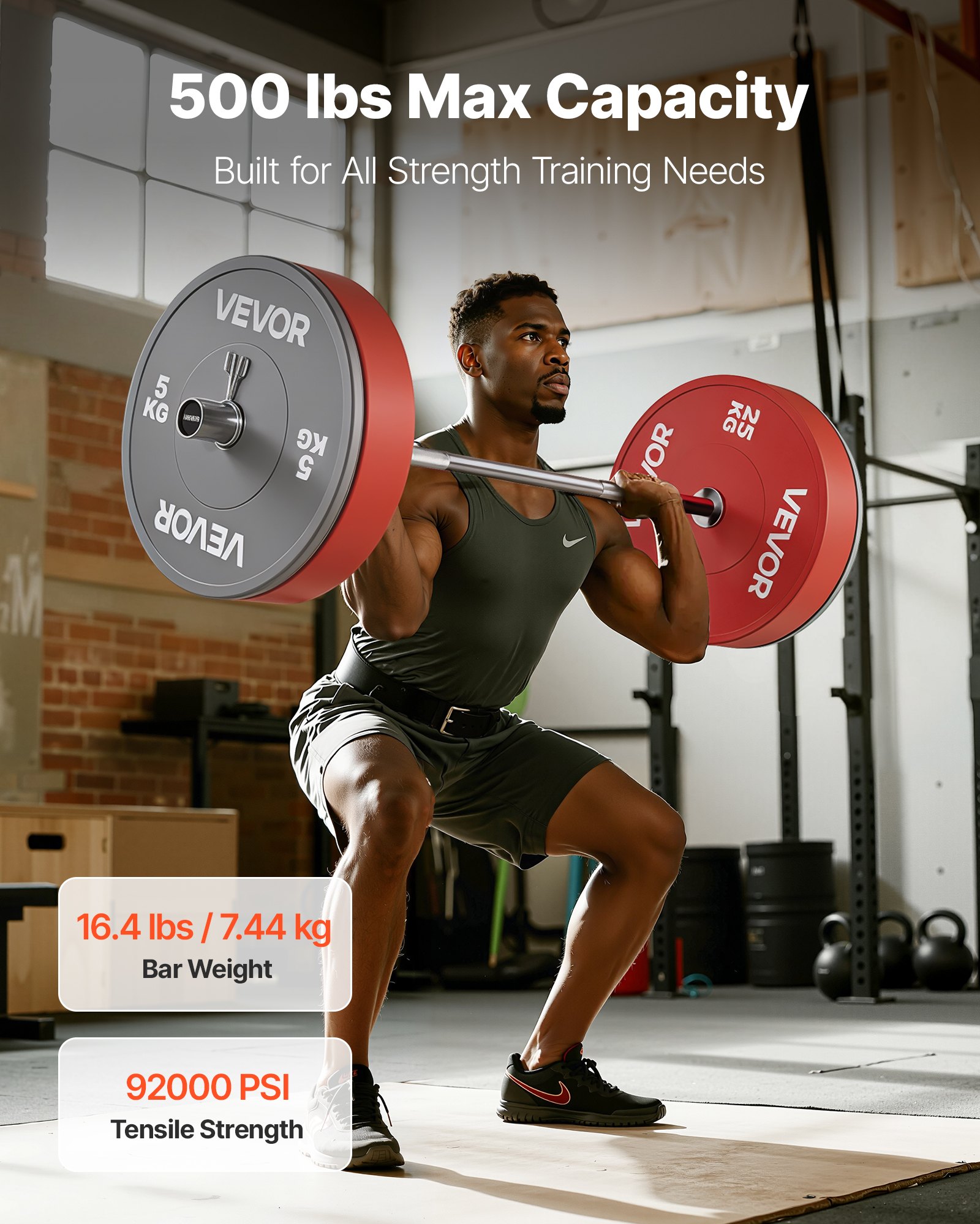 VEVOR halterstang verchroomde trekstang 120 cm met geribbelde handgreep voor krachttraining gewichtheffen squats deadlifts bankdrukken, halterstang voor 5 cm halterschijven met een draagvermogen van 227 kg