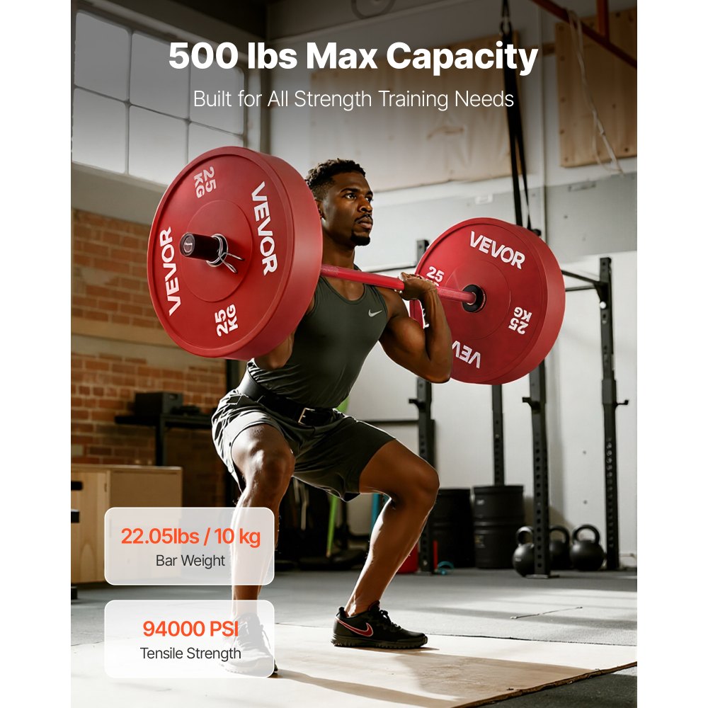 VEVOR halterstang trekstang 120 cm met geribbelde handgreep voor krachttraining gewichtheffen squats deadlifts bankdrukken, halterstang geschikt voor 50 mm halterschijven met een draagvermogen van 227 kg