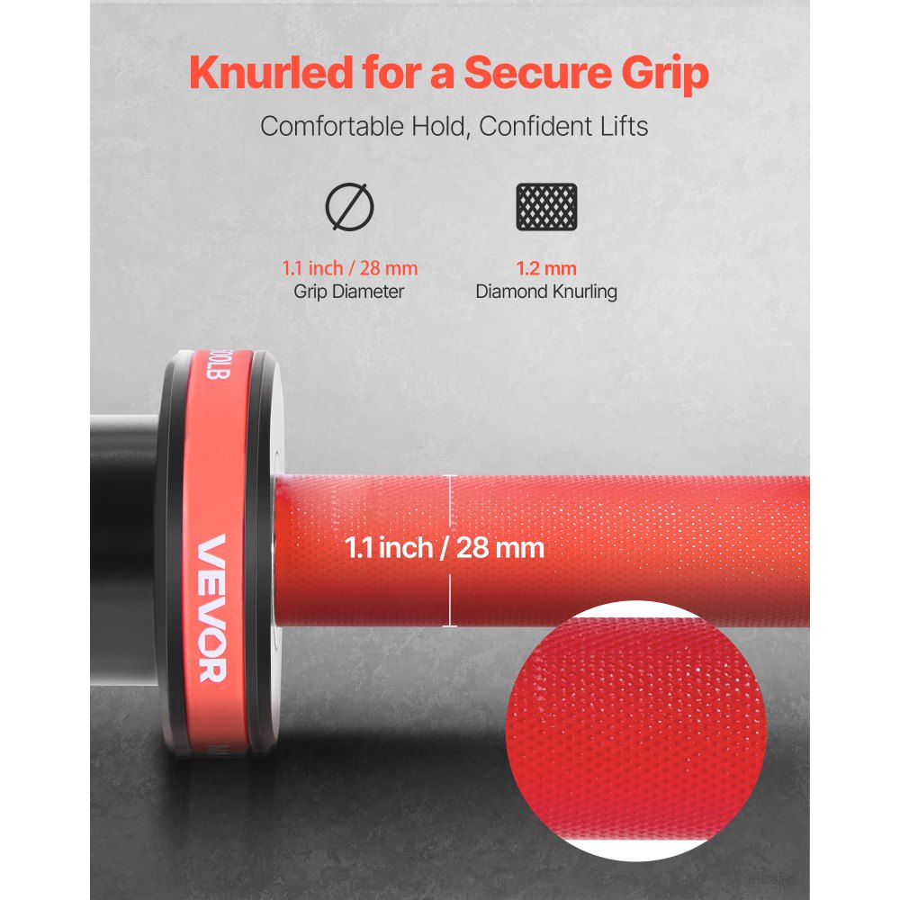 VEVOR halterstang trekstang 120 cm met geribbelde handgreep voor krachttraining gewichtheffen squats deadlifts bankdrukken, halterstang geschikt voor 50 mm halterschijven met een draagvermogen van 227 kg