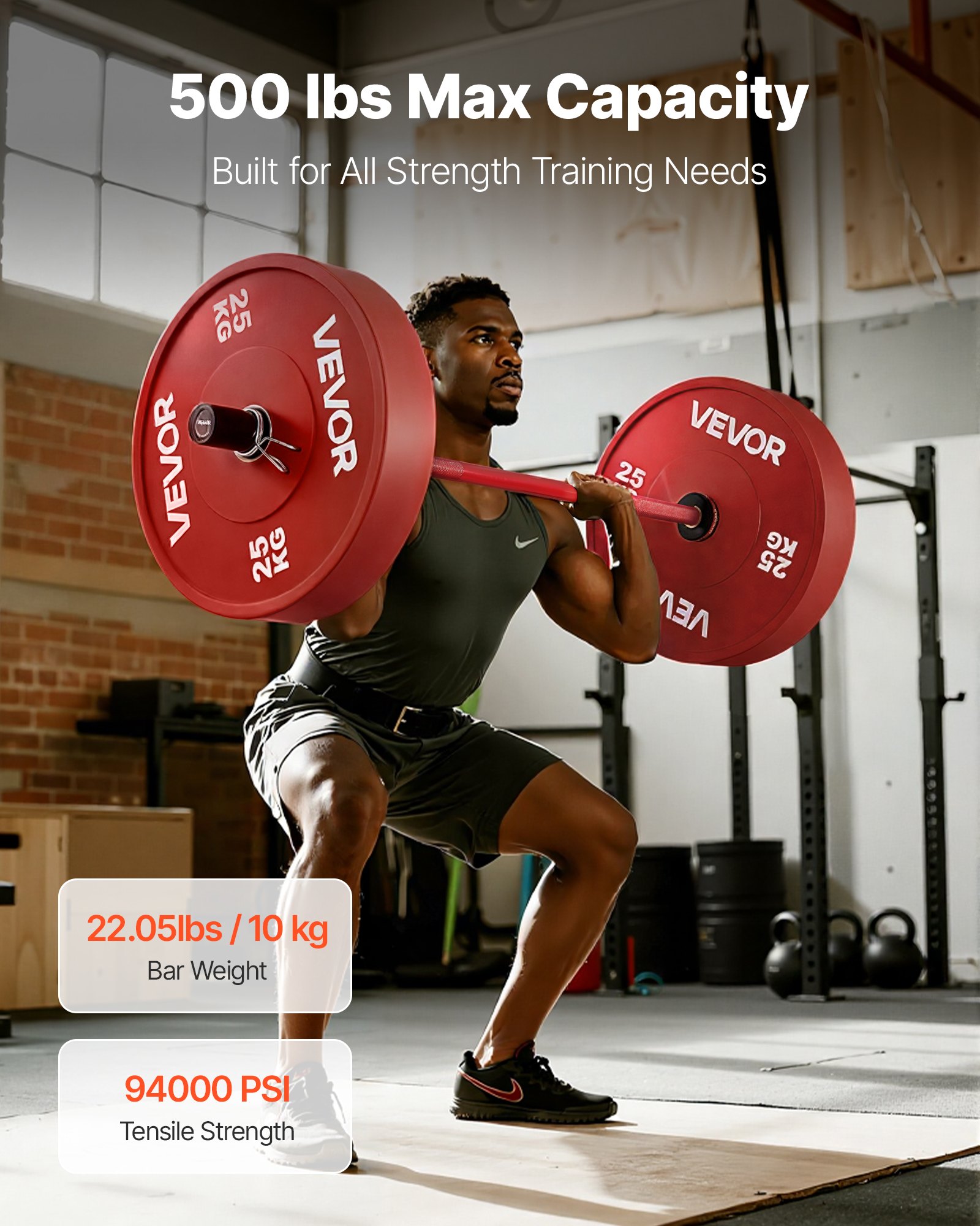 VEVOR halterstang trekstang 120 cm met geribbelde handgreep voor krachttraining gewichtheffen squats deadlifts bankdrukken, halterstang geschikt voor 50 mm halterschijven met een draagvermogen van 227 kg