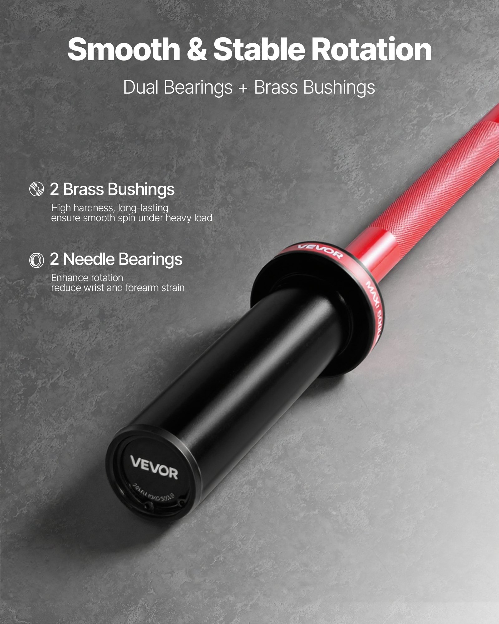 VEVOR halterstang trekstang 120 cm met geribbelde handgreep voor krachttraining gewichtheffen squats deadlifts bankdrukken, halterstang geschikt voor 50 mm halterschijven met een draagvermogen van 227 kg