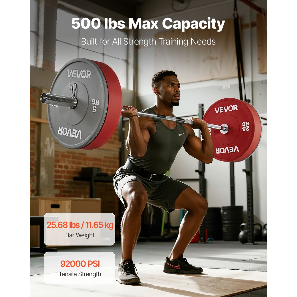 VEVOR halterstang verchroomde trekstang 182 cm met geribbelde handgreep voor krachttraining gewichtheffen squats deadlifts bankdrukken, halterstang voor 5 cm halterschijven met een draagvermogen van 227 kg