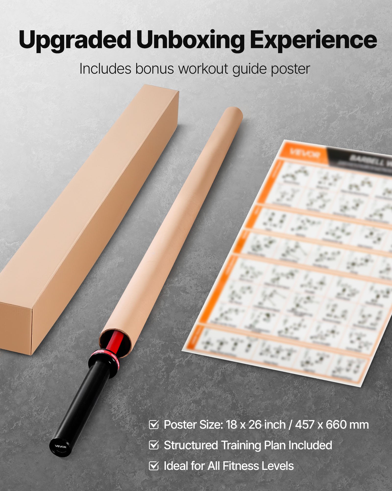 VEVOR halterstang trekstang 180 cm met geribbelde handgreep voor krachttraining gewichtheffen squats deadlifts bankdrukken, halterstang geschikt voor 50 mm halterschijven met een draagvermogen van 317,5 kg