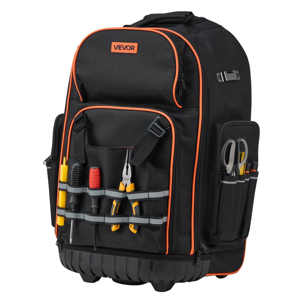 VEVOR Rolling Tool Backpack, 110 lbs Load Capacity, 72 Pockets Heavy Duty Roller Tool Bag on Wheels, Adjustable Telescoping Handle & Stable Base, Toolbag Organizers for Construction, Mechanic