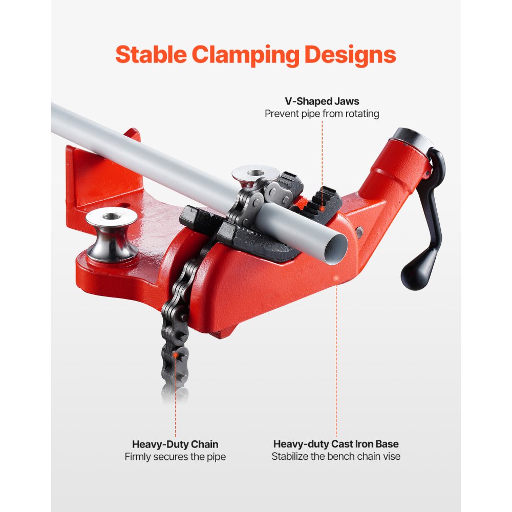 VEVOR Heavy-Duty Pipe Chain Vise, 1/2" - 8" Pipe Capacity, 34.6" Rugged Chain & Cast Iron Base, Industrial-Grade Pipe Clamping for Plumbing, Automotive Repairs, Metalworking