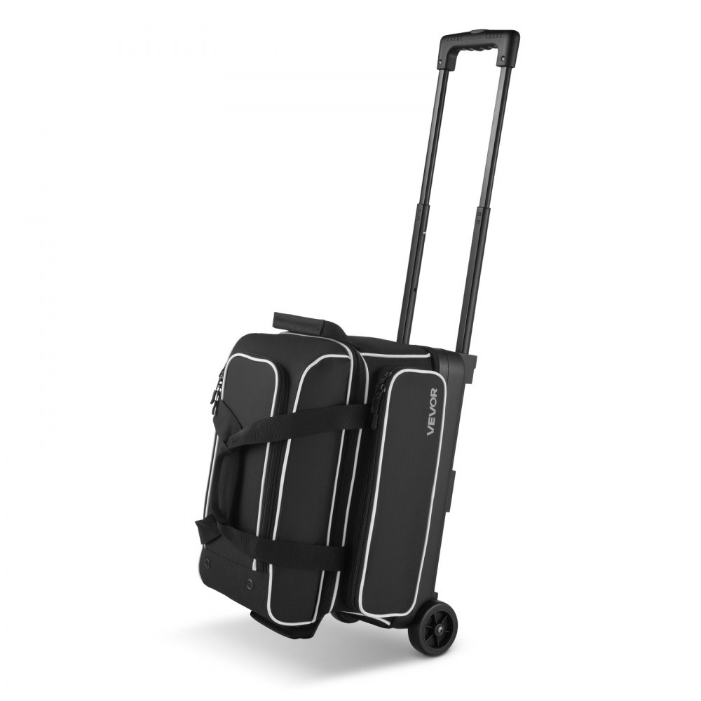 VEVOR Bowling Ball Bag, 2 Ball Double Roller Bowling Bag with Wheels, Featuring a Separate Compartment for Shoes (Up To US Size 16) & Oversized Accessory Pocket, Retractable Handle Extends to 41.32 in