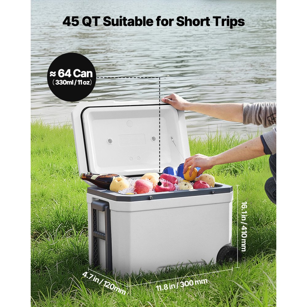 VEVOR Portable Cooler, 45 QT Wheeled Cooler with Ice Retention, Heavy-Duty Handles and Cup Holder, Lightweight Rigid Material Insulated Portable Cooler, Suitable for Family Picnics and Long Trips
