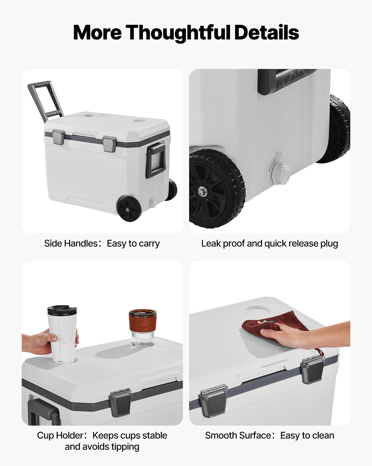 VEVOR Portable Cooler, 45 QT Wheeled Cooler with Ice Retention, Heavy-Duty Handles and Cup Holder, Lightweight Rigid Material Insulated Portable Cooler, Suitable for Family Picnics and Long Trips