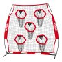 VEVOR Football Coach Throwing Net Practice Net (208 x 91 x 189 cm) met 5 doelvakken, draagbare opbergtas, banden en knooploos net, voor quarterback-passtraining, rood