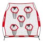 VEVOR Football Coach Throwing Net Practice Net (208 x 91 x 189 cm) met 5 doelvakken, draagbare opbergtas, banden en knooploos net, voor quarterback-passtraining, rood