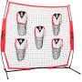 VEVOR 217 x 125,5 x 223 cm voetbaltrainer werpnet, trainingswerpnet met 5 doelvakken, knooploos net, inclusief boogframe en draagbare draagtas, verbetert de nauwkeurigheid van QB-werpen