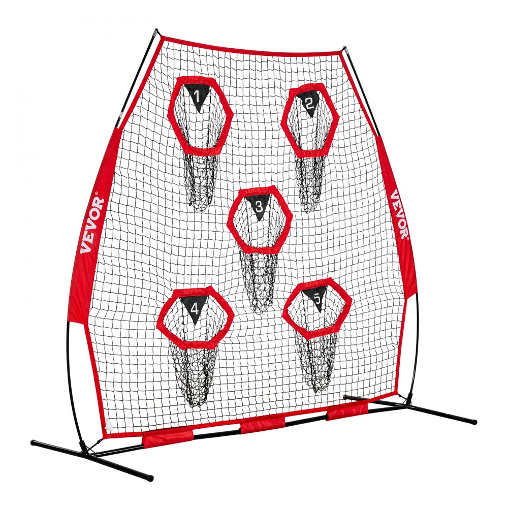 VEVOR Football Coach Throwing Net Practice Net (2170 x 1255 x 2230 mm) met 5 doelvakken, draagbare opbergtas en boogframe, training voor quarterback-passnauwkeurigheid, rood