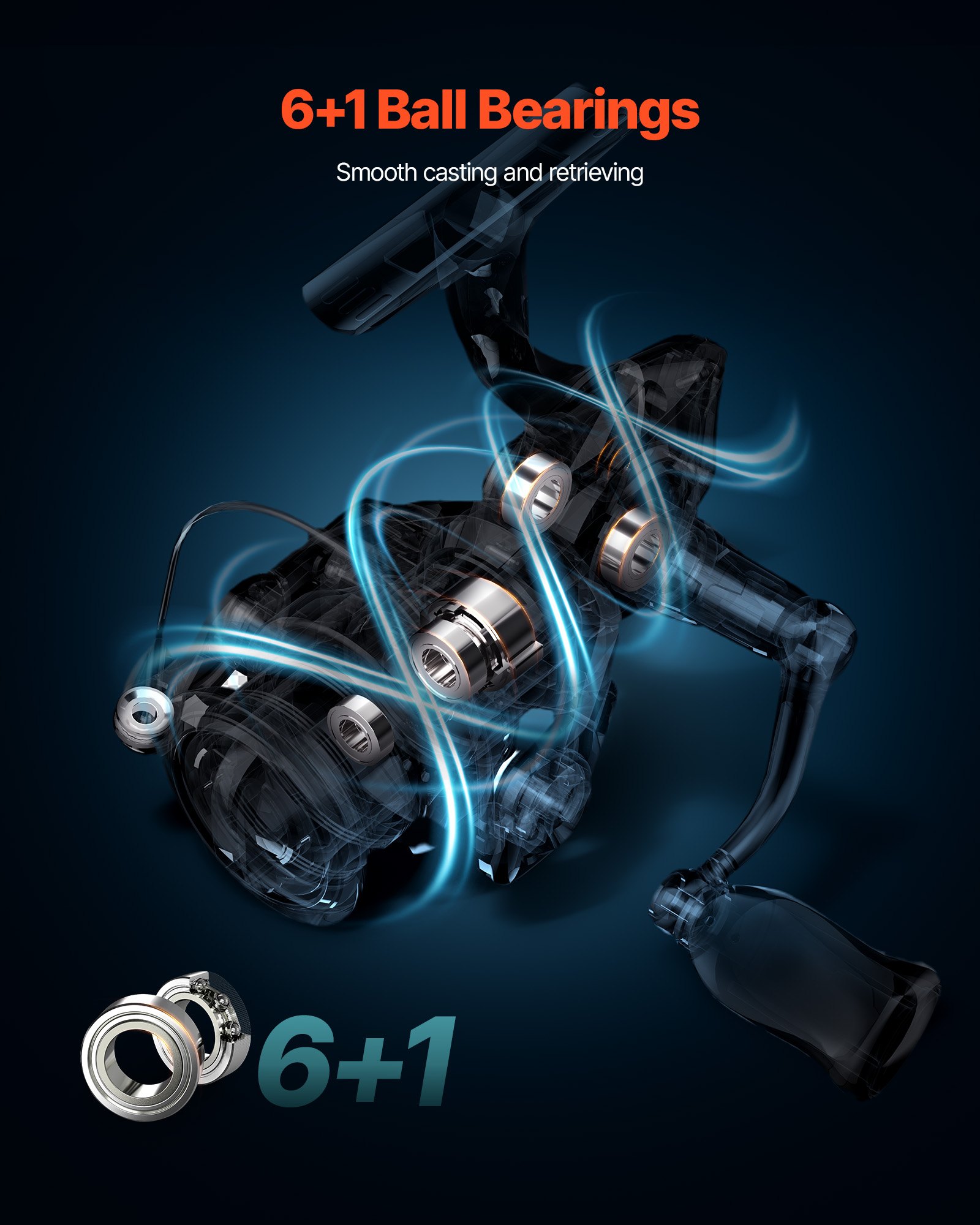 VEVOR Rod and Fishing Reel Combo, IM6 Fiberglass & Carbon Fiber Spinning Rod and Reel Combo, Bass Fishing Pole with 6.5 ft Two-Piece Rods, 6+1 Ball Bearings, Stainless Steel Guides with Ceramic Rings