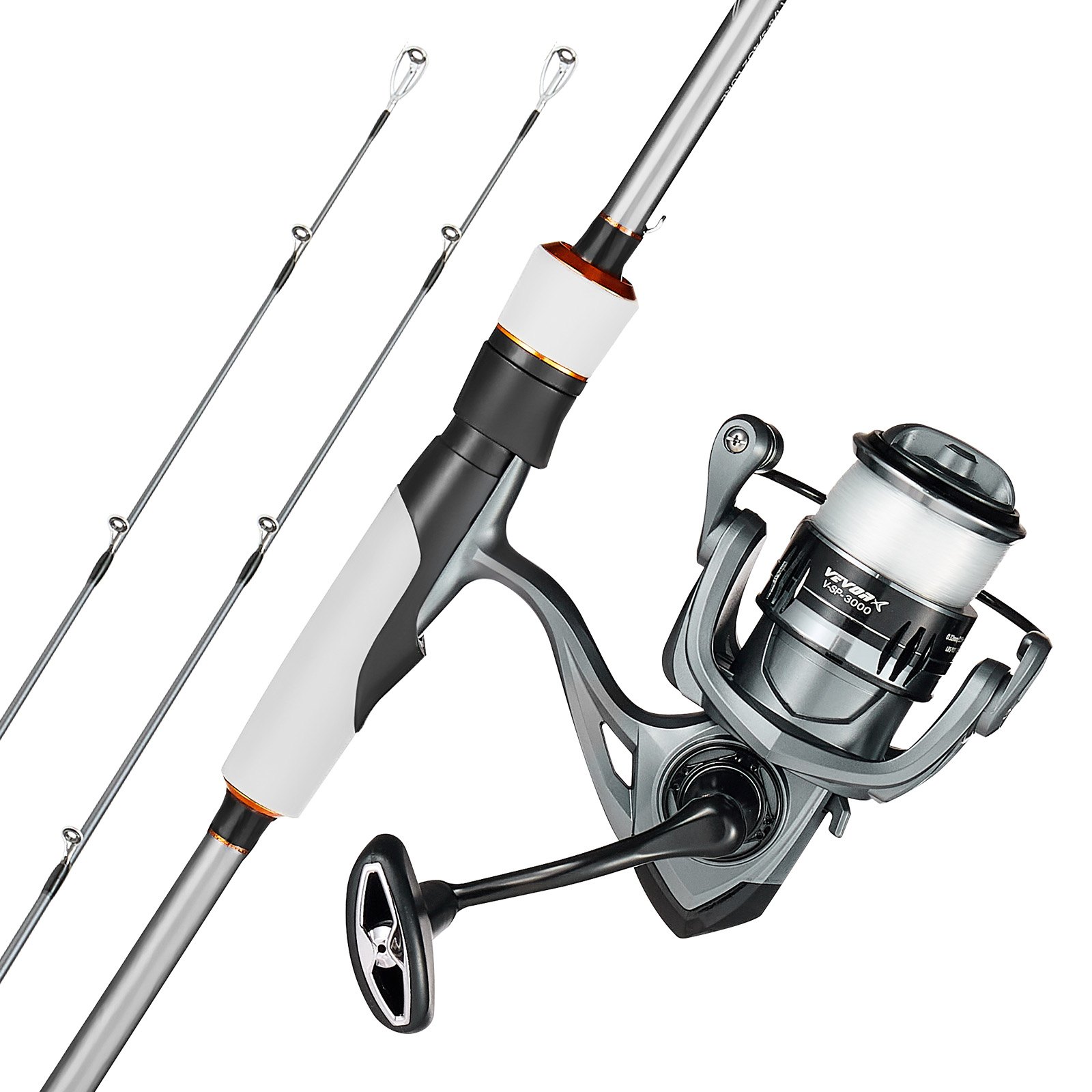 VEVOR Rod and Fishing Reel Combo, IM7 Carbon Fiber Spinning Rod and Reel Combo, Bass Fishing Pole with 7 ft Two-Piece Rods, 7+1 Ball Bearings, EVA Handle, Stainless Steel Guides with Ceramic Rings