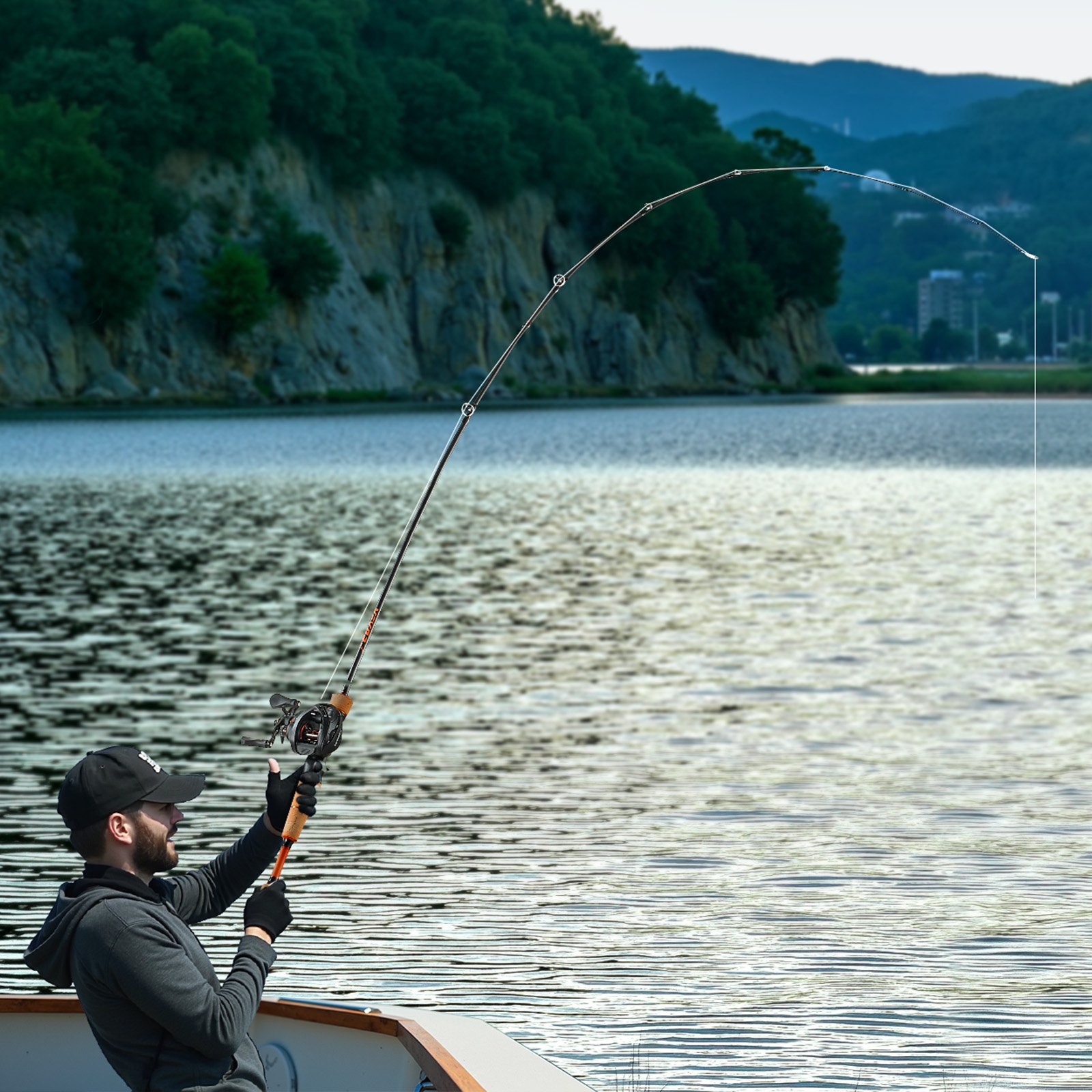VEVOR hengel- en reelset (baitcasting), 2 meter carbonvezel hengel (IM7), baarshengelset met 6+1 kogellagers, 7.0:1 overbrengingsverhouding en kurken handgreep, linkshandige visset