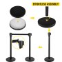 VEVOR Crowd Control Stanchion, Set of 8 Pieces Stanchion Set, Stanchion Set with 6.6 ft/2 m Black Retractable Belt, Black Crowd Control Barrier with Concrete and Metal Base – Easy Connect Assembly