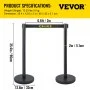 VEVOR Crowd Control Stanchion, Set of 6 Pieces Stanchion Set, Stanchion Set with 6.6 ft/2 m Black Retractable Belt, Black Crowd Control Barrier with Concrete and Metal Base – Easy Connect Assembly