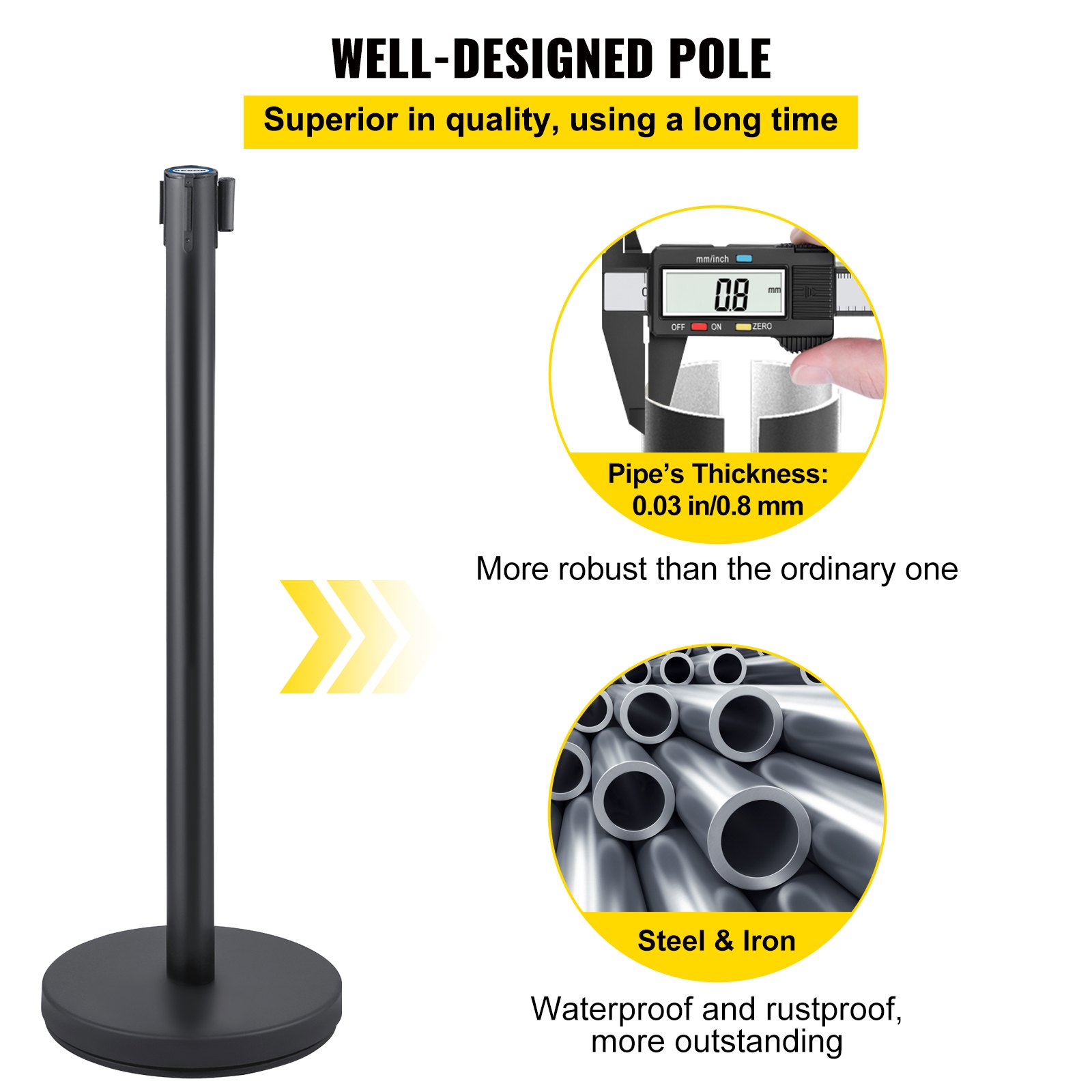 VEVOR Barrières voor Menigtecontrole 90 cm Wachtrijlijn Touw 6-Delige Set Touw Barrière Stanchion Wachtrij Demenigte Verdelen Het Beheersen Mensenmassa's Worden Toegepast in Theaters Openbare Plaatsen