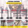 VEVOR Crowd Control Stanchion, Set of 6 Pieces Stanchion Set, Stanchion Set with 6.6 ft/2 m Red Retractable Belt, Black Crowd Control Barrier with Rubber Base – Easy Connect Assembly for Crowd Control