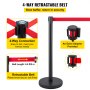 VEVOR Crowd Control Stanchion, Set of 6 Pieces Stanchion Set, Stanchion Set with 6.6 ft/2 m Red Retractable Belt, Black Crowd Control Barrier with Rubber Base – Easy Connect Assembly for Crowd Control