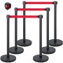VEVOR Crowd Control Stanchion, Set of 6 Pieces Stanchion Set, Stanchion Set with 6.6 ft/2 m Red Retractable Belt, Black Crowd Control Barrier with Rubber Base – Easy Connect Assembly for Crowd Control