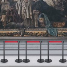 VEVOR Crowd Control Stanchion, Set of 6 Pieces Stanchion Set, Stanchion Set with 6.6 ft/2 m Red Retractable Belt, Black Crowd Control Barrier with Rubber Base – Easy Connect Assembly for Crowd Control