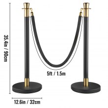 VEVOR Crowd Control Stanchion, Set of 6 Pieces Stanchion Set, Stanchion Set with 5 ft/1.5 m Black Velvet Rope, Black Crowd Control Barrier with Sturdy Concrete and Metal Base – Easy Connect Assembly