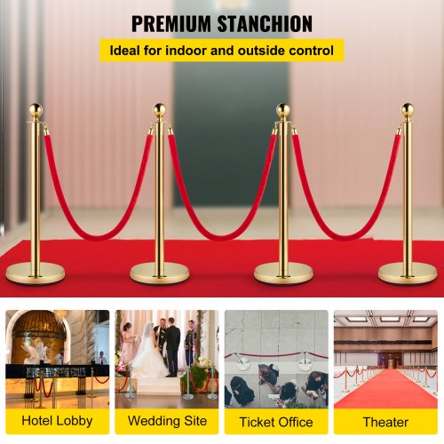 6 stuks rood fluwelen stanchion touw met gouden haken, Crowd Control