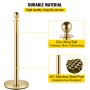 VEVOR Set of 2 Gold Round Top Queue Control Barrier Posts Stands Security Stanchion Rope Divider Stainless Steel with 1.5M Red 3 Velvet Rope 4 Pack