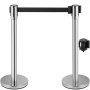 VEVOR Crowd Control Stanchion, Set of 2 Pieces Stanchion Set, Stanchion Set with 6.6 ft/2 m Black Retractable Belt, Silver Crowd Control Barrier with Concrete and Metal Base – Easy Connect Assembly