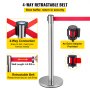 VEVOR Crowd Control Stanchion, Set of 6 Pieces Stanchion Set, Stanchion Set with 6.6ft/2m Red Retractable Belt, Silver Crowd Control Barrier with Sturdy Rubber Base–Easy Connect Assembly for Crowd Con
