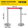 VEVOR Crowd Control Stanchion, Set of 6 Pieces Stanchion Set, Stanchion Set with 6.6ft/2m Red Retractable Belt, Silver Crowd Control Barrier with Sturdy Rubber Base–Easy Connect Assembly for Crowd Con
