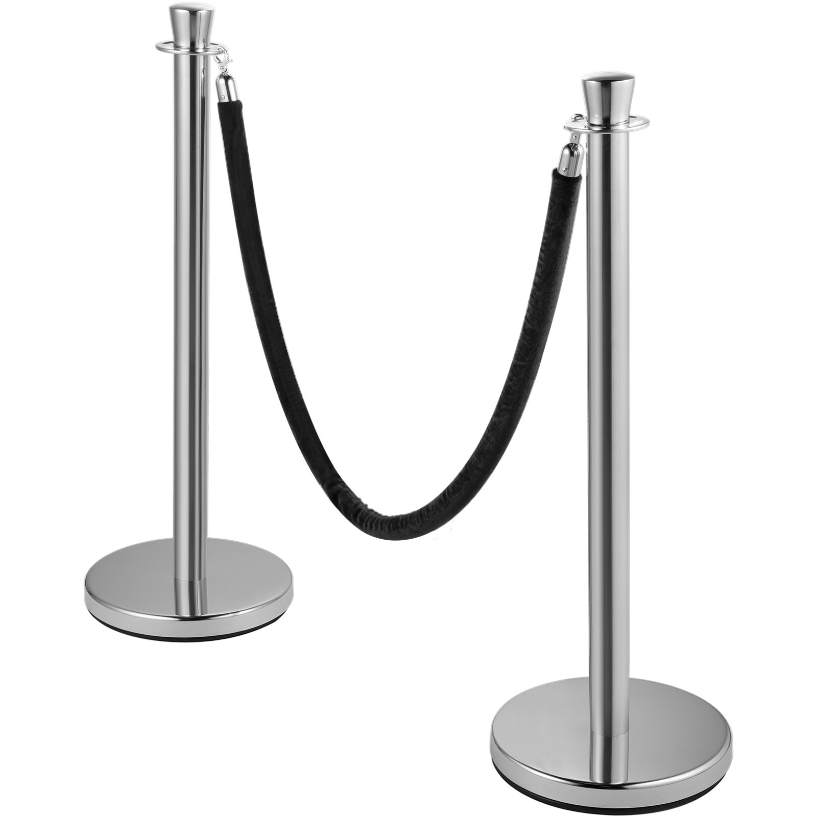 VEVOR Crowd Control Stanchion, Set of 2 Pieces Stanchion Set, Stanchion Set with 5 ft/1.5 m Black Velvet Rope, Silver Crowd Control Barrier with Sturdy Concrete and Metal Base - Easy Connect Assembly