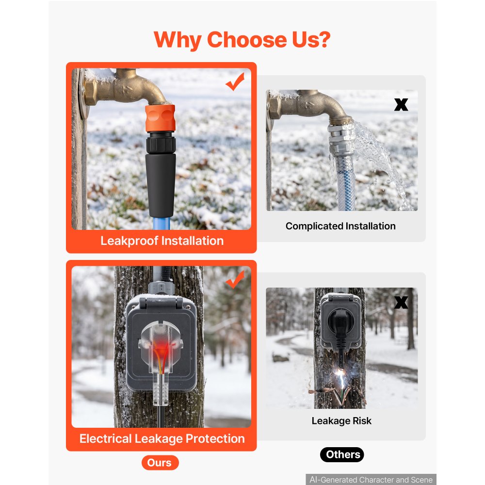 VEVOR verwarmde waterslang voor campers, 22,86 m drinkwaterslang voor drinken, wassen en douchen, met thermostaat, vorstbestendig tot -43 °C, aardlekschakelaar (RCD), glad oppervlak, binnendiameter 12,7 mm