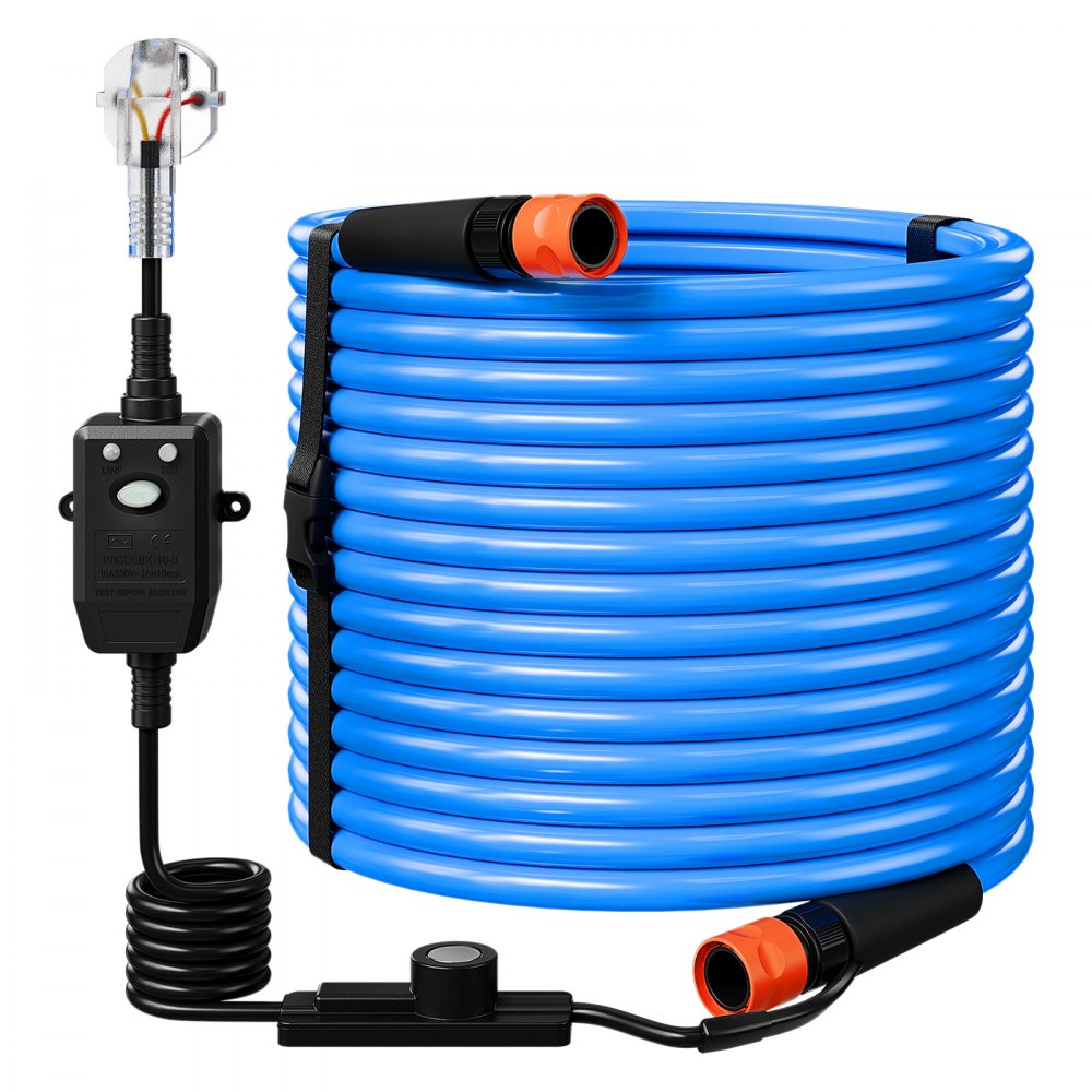 VEVOR Verwarmde Waterslang voor Campers, 30,48 m Drinkwaterslang, Blauw, voor Drinkwater, Wassen, Douchen, met Thermostaat, -43 °C Vorstbestendig, Aardlekschakelaar (RCD), Glad oppervlak, 12,7 mm Binnendiameter