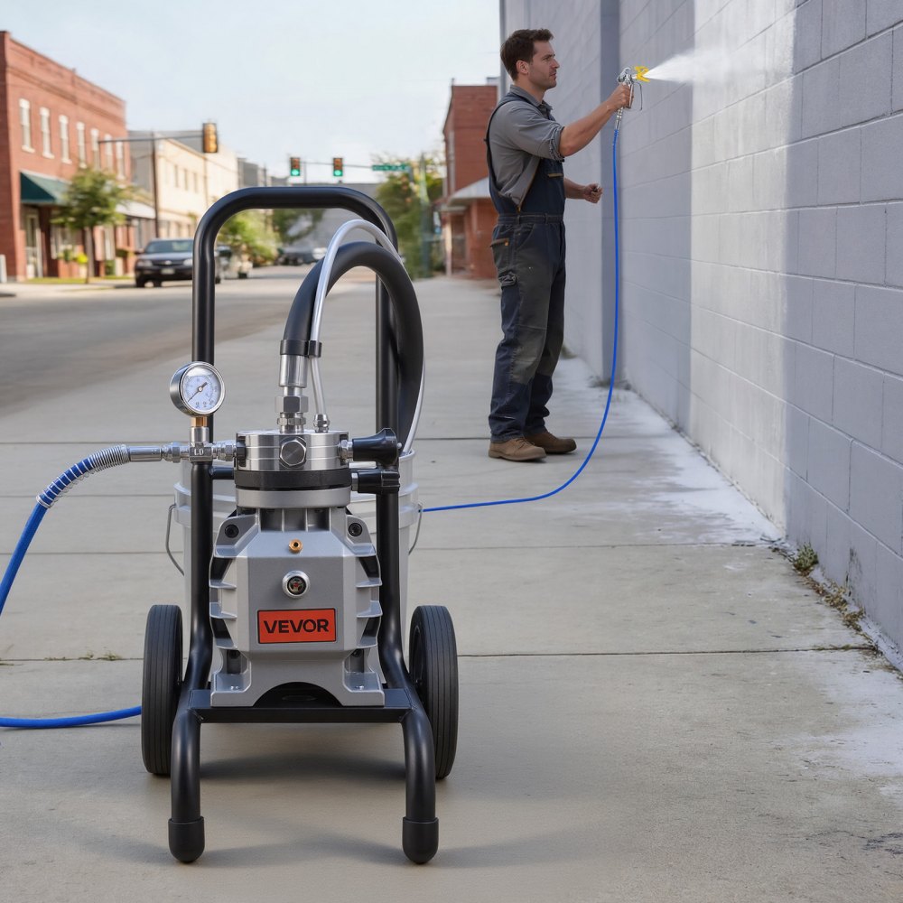 VEVOR Diaphragm Airless Paint Sprayer, 1100 W Efficient Cart Airless Paint Sprayer, 2200 psi High Pressure, with Extension Pole, Cleaning Needle and Brush, for Home Interior and Exterior Spraying