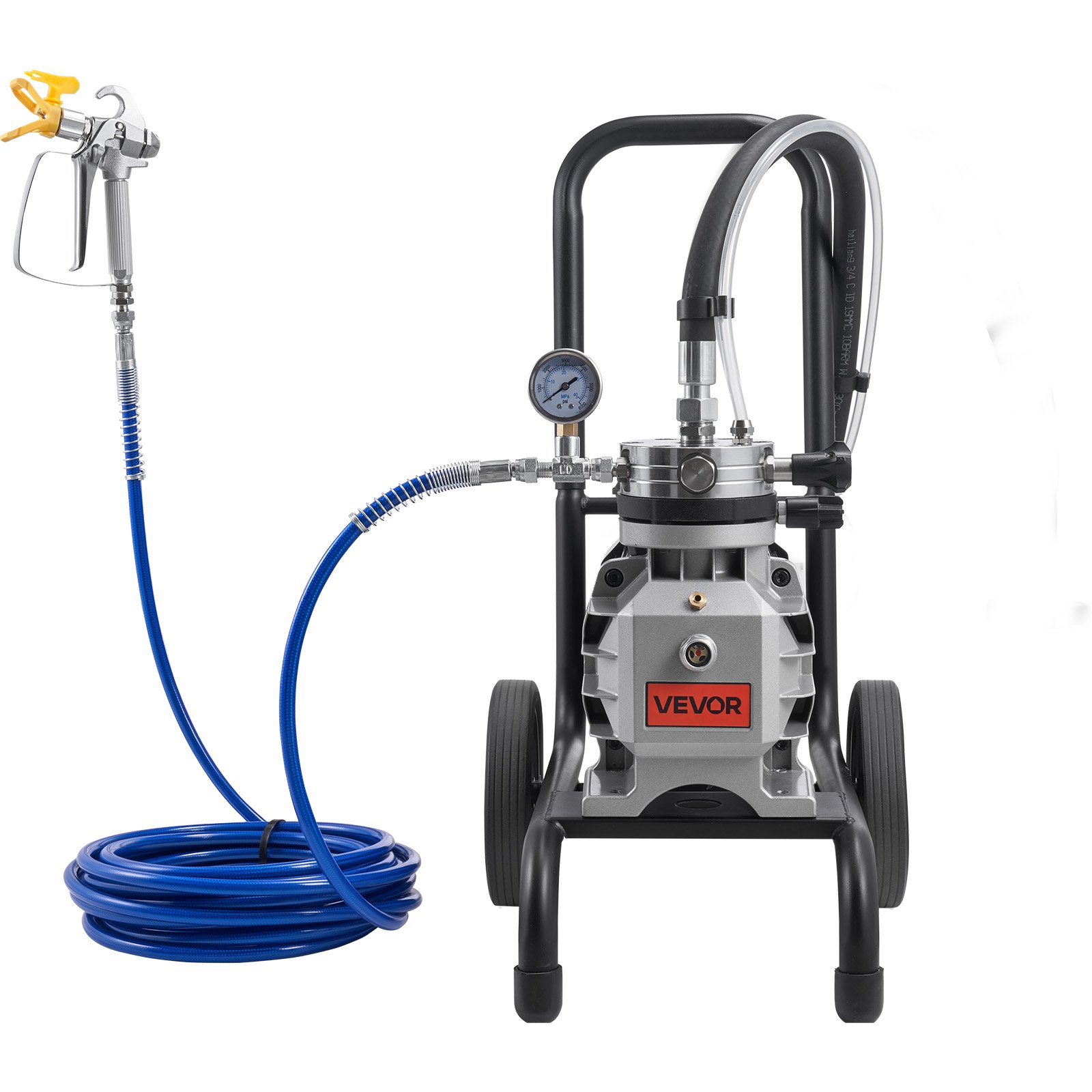VEVOR Membraan Airless Verfspuit 1500 W, Verrijdbare Verfspuit met 19,31 MPa Hogedruk, 10 m Hogedrukslang, Reinigingsnaald en Borstel, voor Doe-het-zelf Spuitwerk Binnen en Buiten