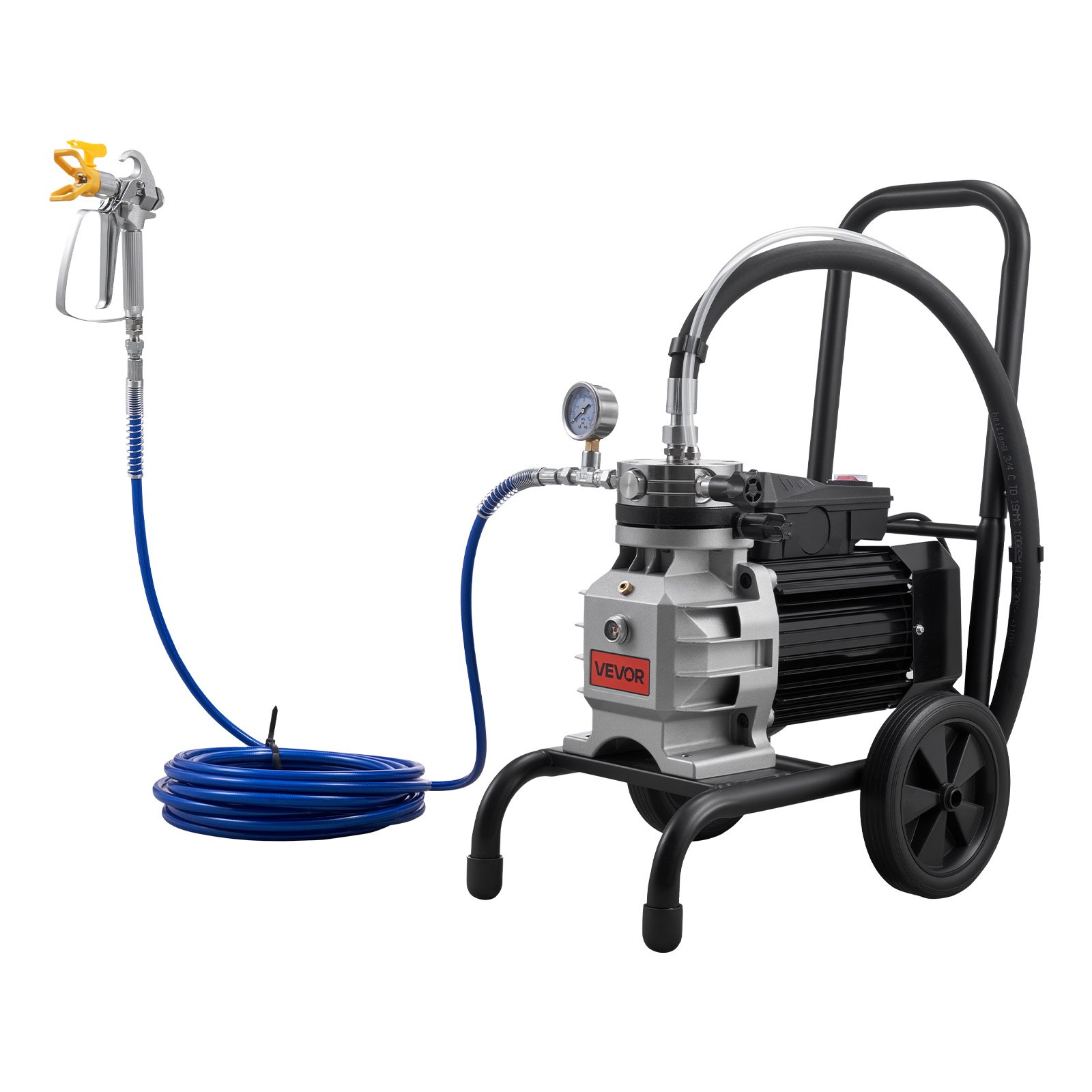 VEVOR Membraan Airless Verfspuit 1500 W, Verrijdbare Verfspuit met 19,31 MPa Hogedruk, 10 m Hogedrukslang, Reinigingsnaald en Borstel, voor Doe-het-zelf Spuitwerk Binnen en Buiten