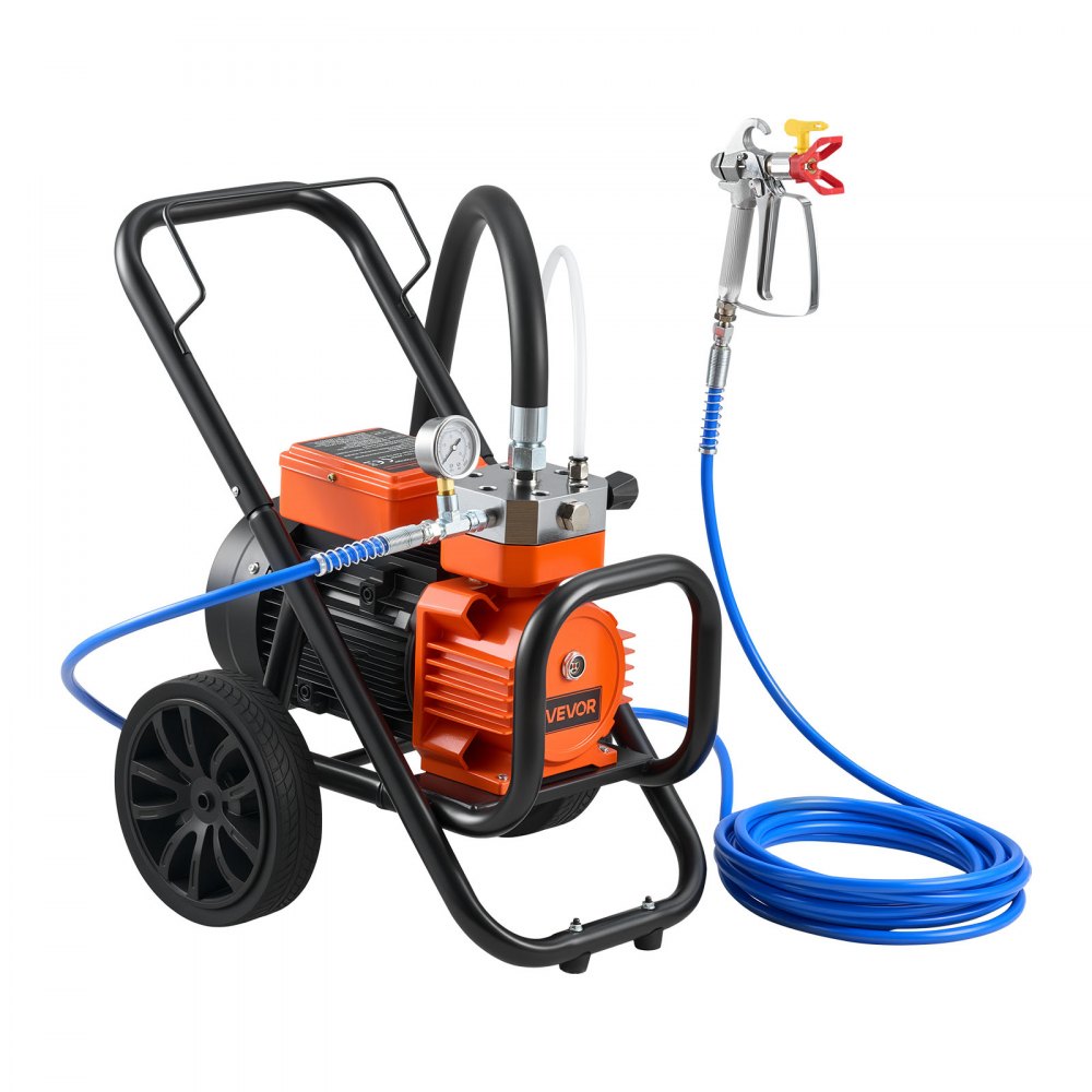 VEVOR Diaphragm Airless Paint Sprayer, 2000 W Efficient Cart Airless Paint Sprayer, 3300 psi High Pressure, with Extension Pole, Cleaning Needle and Brush, for Home Interior and Exterior Spraying
