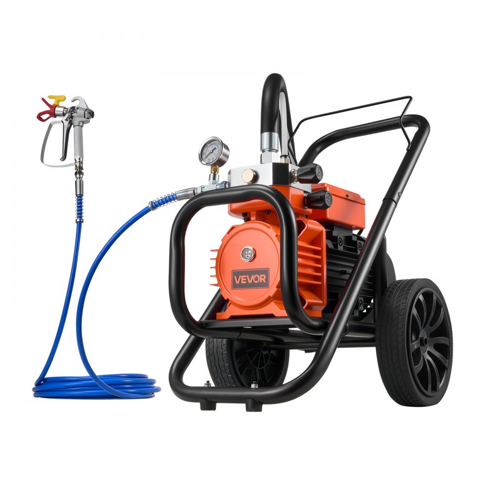 VEVOR Membraan Airless Verfspuit 2000 W, Verrijdbare Verfspuit met 22,75 MPa Hogedruk, 10 m Hogedrukslang, Reinigingsnaald en Borstel, voor Doe-het-zelf Spuitwerk Binnen en Buiten