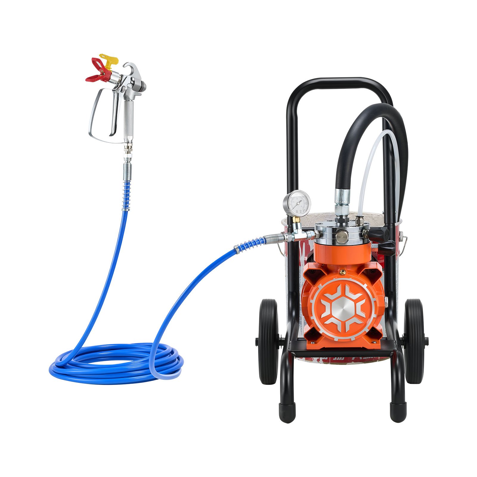 VEVOR Membraan Airless Verfspuit 900 W, Verrijdbare Verfspuit met 15,17 MPa Hogedruk, 10 m Hogedrukslang, Reinigingsnaald en Borstel, voor Doe-het-zelf Spuitwerk Binnen en Buiten