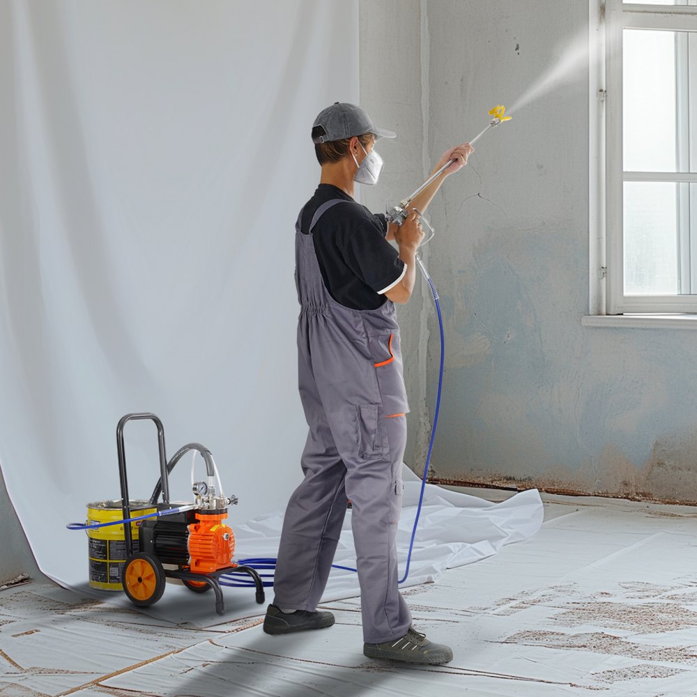 VEVOR Airless verfspuit met membraan, 900W efficiënte airless verfspuit met kar, 1800 psi airless verfspuit, met verlengstok, 1,8 l/min hogedruk airless verfspuitsysteem