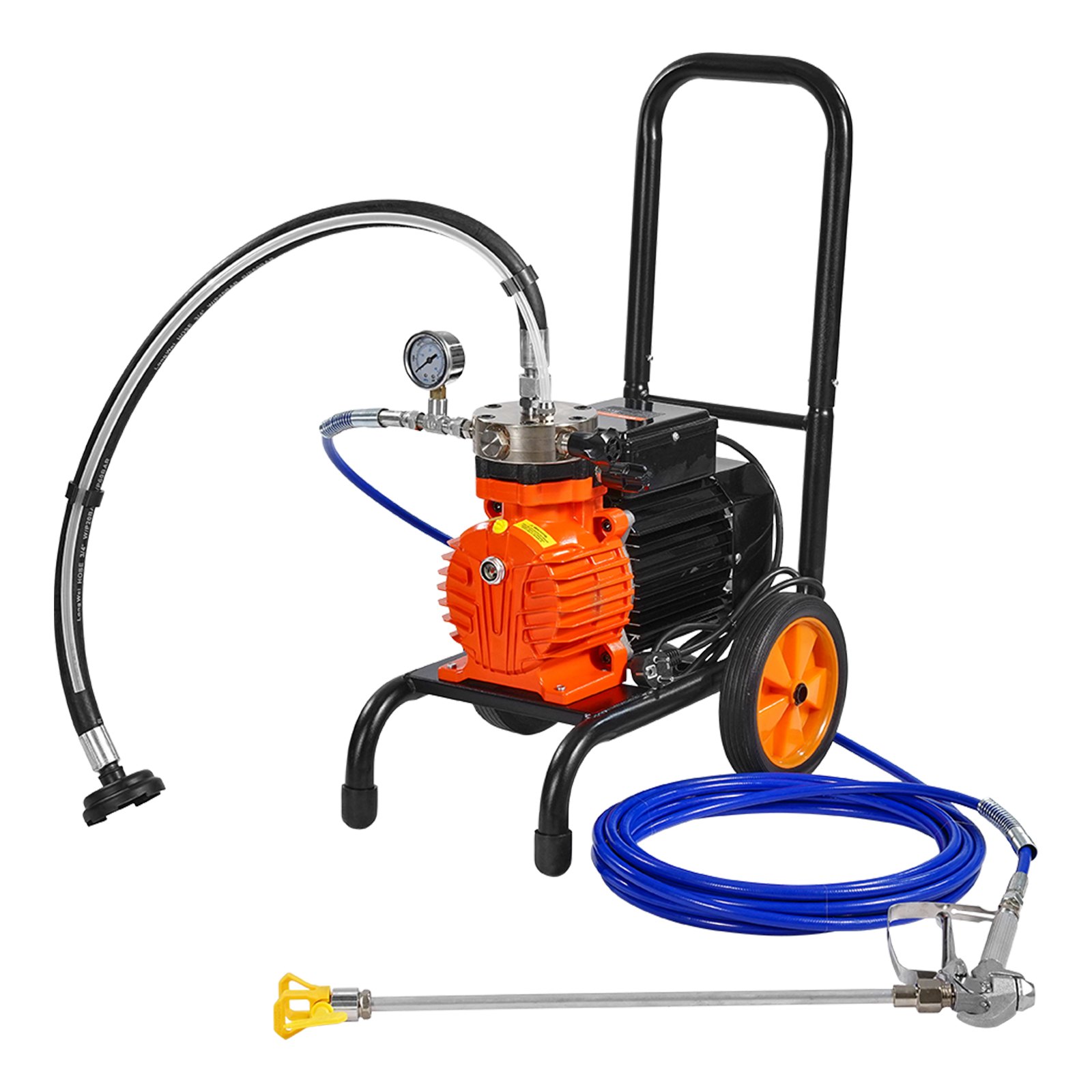 VEVOR Airless verfspuit met membraan, 900W efficiënte airless verfspuit met kar, 1800 psi airless verfspuit, met verlengstok, 1,8 l/min hogedruk airless verfspuitsysteem